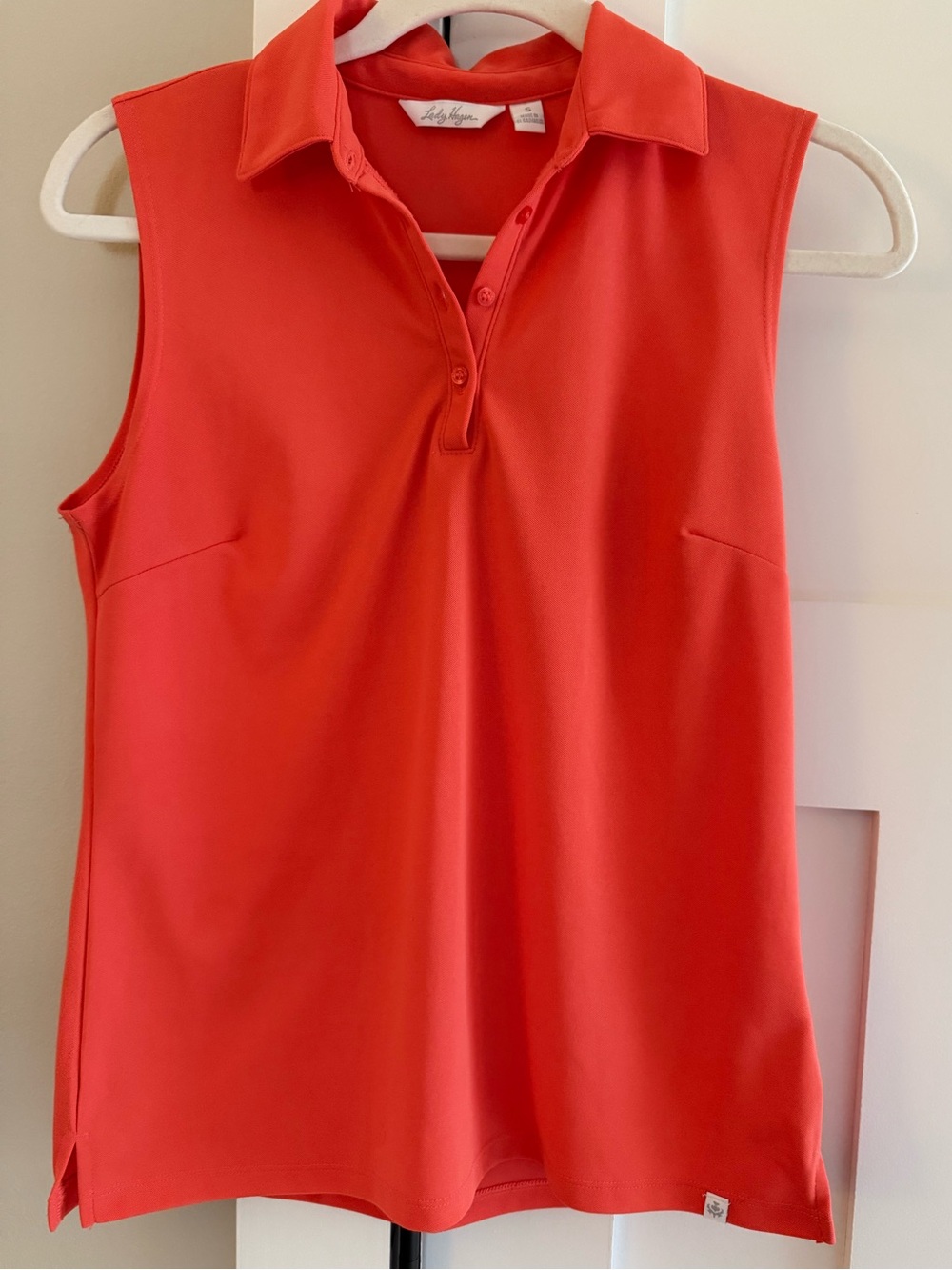 Lady Hagen Sleeveless Collared Top Bright Coral Moisture Wicking Golf Small